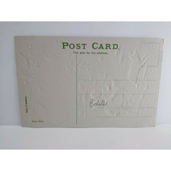 New Years Postcard Children Walking Pig Embossed Vintage Original Germany 1217 - Picture 3 of 3